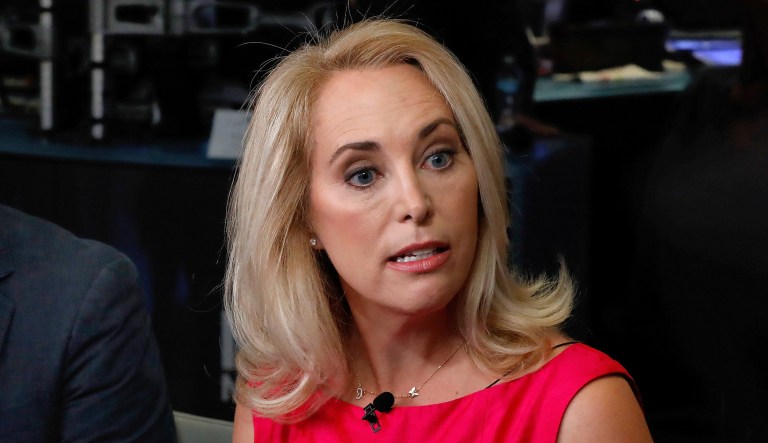 Former undercover CIA officer Valerie Plame are interviewed on Cheddar, on the floor of the New York Stock Exchange, Monday, Oct. 22, 2018.