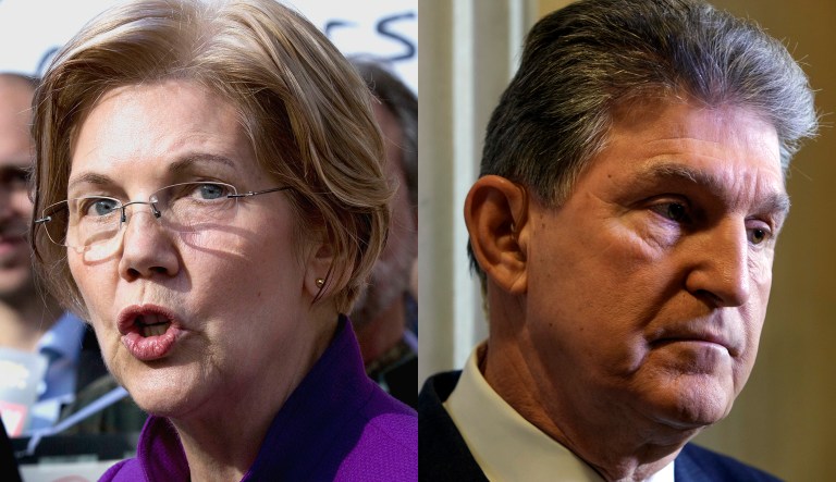 Democratic Sens. Elizabeth Warren of Massachusetts (left) and Joe Manchin of West Virginia (right) are shown.
