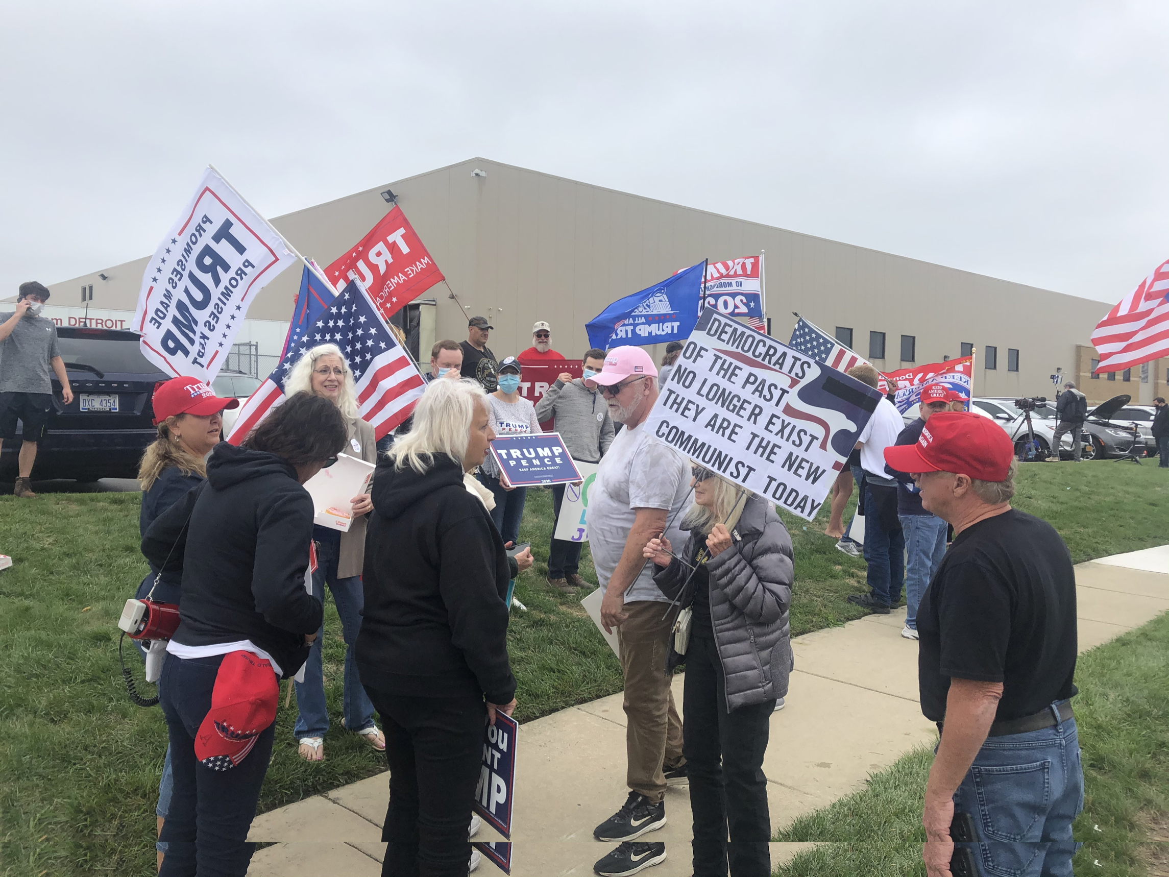 Trump supporters outside Biden speech in Warren, Michigan