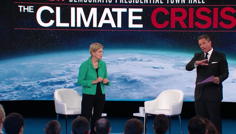 Elizabeth Warren speaks with Chris Cuomo at CNN's climate town hall.