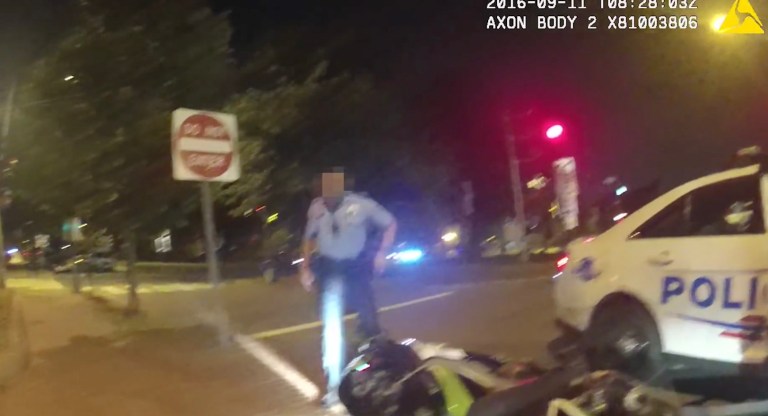The body camera on the officer was not turned on until after the shooting. (Screenshot)