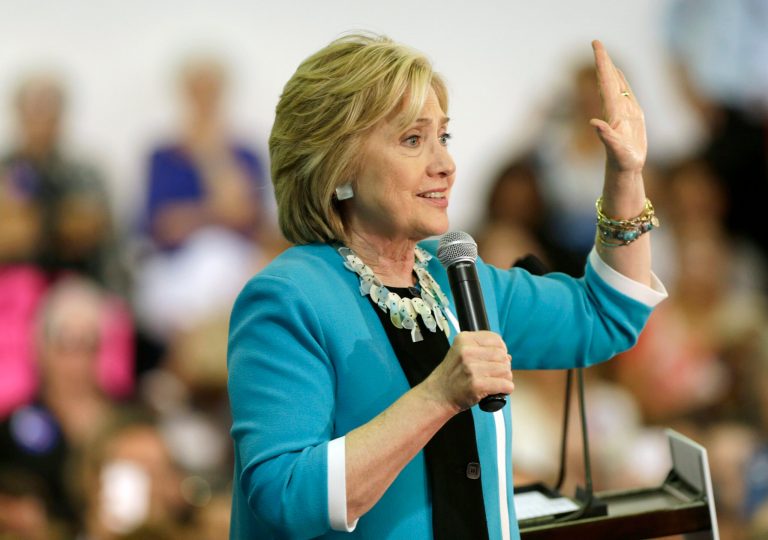 Democratic presidential candidate Hillary Clinton speaks during a campaign event in Davie, Fla. (AP Photo/Lynne Sladky)