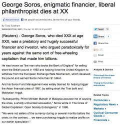 Reuters Accidentally Publishes George Soros’s Obituary