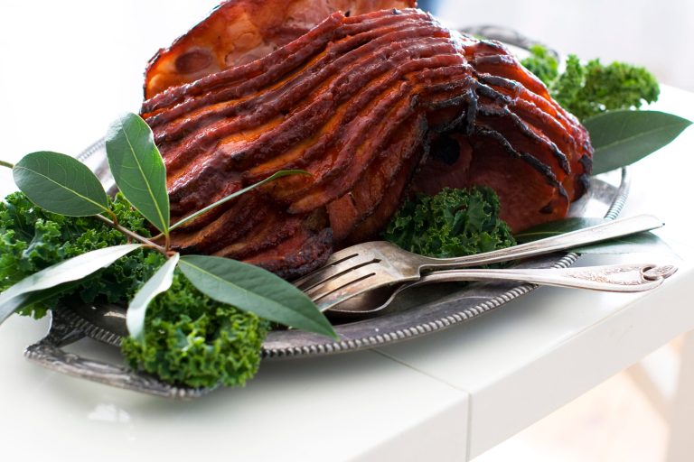   In this image taken on Dec. 3, 2012, peppadew glazed ham is shown on a serving platter in Concord, N.H. (AP Photo/Matthew Mead)  