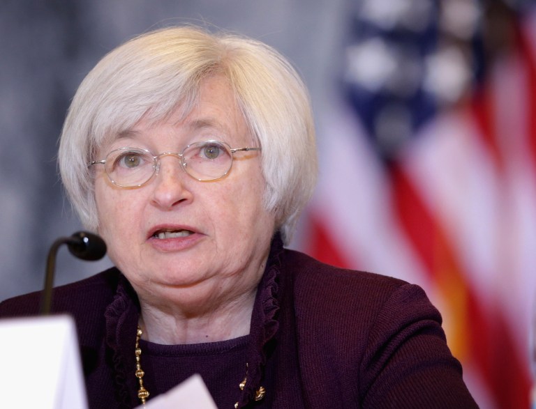 Federal Reserve Chairwoman Janet Yellen speaks during a Financial Stability Oversight Council meeting May 7 at the Treasury Department in Washington. (Alex Wong/Getty Images)