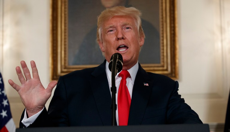 President Trump on Tuesday dismissed the three CEOs who have resigned from his American Manufacturing Council and accused them of trying to win public praise by opposing his administration. (AP Photo/Evan Vucci)