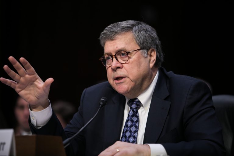 Attorney General nominee William Barr looks speaks during a Senate Judiciary Committee hearing on Capitol Hill, Tuesday, January 15, 2019. Barr will face questions from the Senate Judiciary Committee including his views on executive powers. Barr served as attorney general under George H.W. Bush.