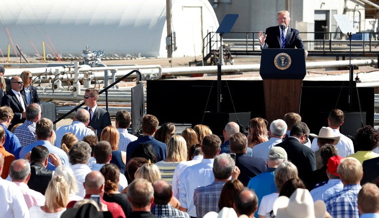 President Trump speaks about tax reform in North Dakota. The idea of lowering the U.S. corporate tax rate from 35 percent, the highest among developed nations, is a key part of the Trump administration's tax reform push. (AP Photo/Charlie Neibergall)