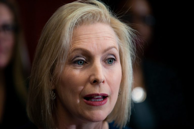 Senator Kirsten Gillibrand, D-NY, speaks at a news conference on. Capitol Hill, Wednesday, February 13, 2019.