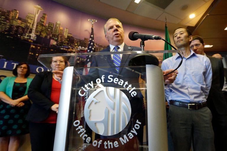 Emails between the Seattle mayor's office and an economist at the University of California, Berkeley show that the mayor's staff tried to deliberately undermine a University of Washington study showing that the city's $15 minimum wage ordinance was harming the city's low-income workers. (AP Photo/Elaine Thompson)