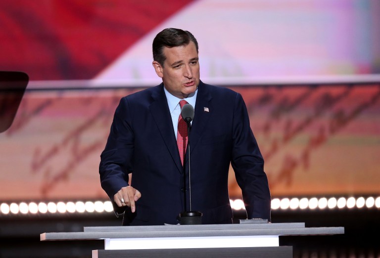 After Ted Cruz delivered his address before a room full of hopeful-turned-disappointed delegates, he received near universal scorn from Republicans. (Daniel Acker/Bloomberg)