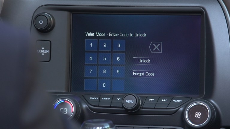This photo provided by General Motors shows Valet Mode on the touch screen panel of the 2015 Corvette. Data and video from the valet mode can be viewed instantly by the owner on the screen when the car is parked, or it can be downloaded to a computer. (AP Photo/General Motors)