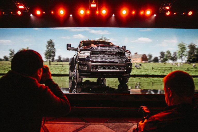 A Dodge Ram 3500 heavy duty pickup on display during the 2019 North American International Auto Show in Detroit. Dodge parent Fiat Chrysler is investing $4.5 billion in the state to produce new Jeep models and boost Ram truck output. 