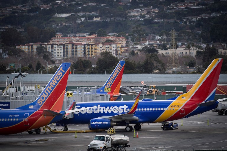 Southwest Airlines Co. planes stand on the tarmac at San Francisco International Airport (SFO) in San Francisco, California, U.S., on Friday, Jan. 19, 2018. Southwest Airlines Co. is scheduled to release earnings on January 25. 