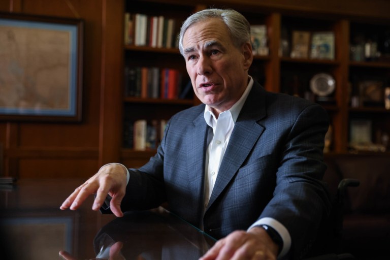 Gov. Greg Abbott, a Texas Republican, speaks during an interview.