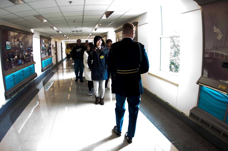 A soldier gives a tour of the Pentagon in this file photo from March. Reaction in the building after Donald Trump's early Wednesday morning victory was muted. (Army photo)