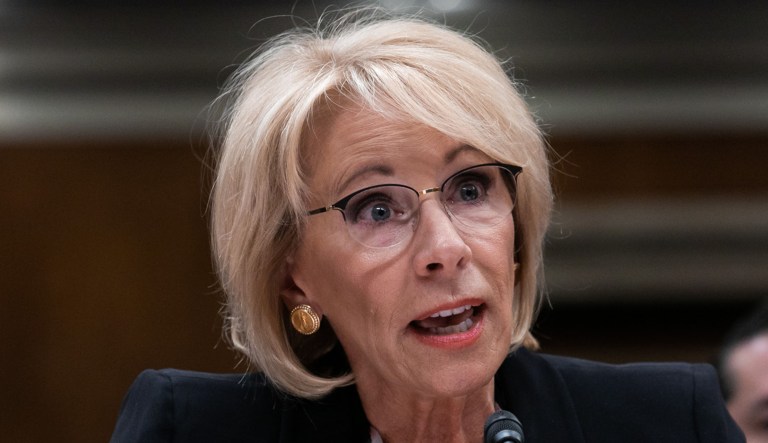 Education Secretary Betsy Devos testifies on Capitol Hill, Thursday, March 28, 2019, before the Labor, Health, and Related Agencies Subcommittee hearing on the proposed FY2020 budget for the Education Department. 