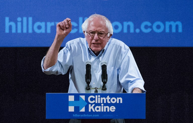 Bernie Sanders blasted Donald Trump in a tweet following reports that the GOP hopeful's campaign is working to drive down turnout among three voting blocs that could hand Hillary Clinton a victory on Election Day. (Tom Tingle/The Arizona Republic via AP)