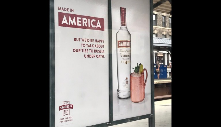 Smirnoff Vodka is mocking President Trump's alleged ties to Russia in a new ad campaign. In a billboard spotted in the U.S., the vodka company touts that it's 