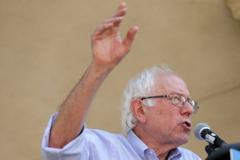 Bernie Sanders visited the Meskwaki Tribal Center in Iowa today, to a welcome by drums. (AP Photo)