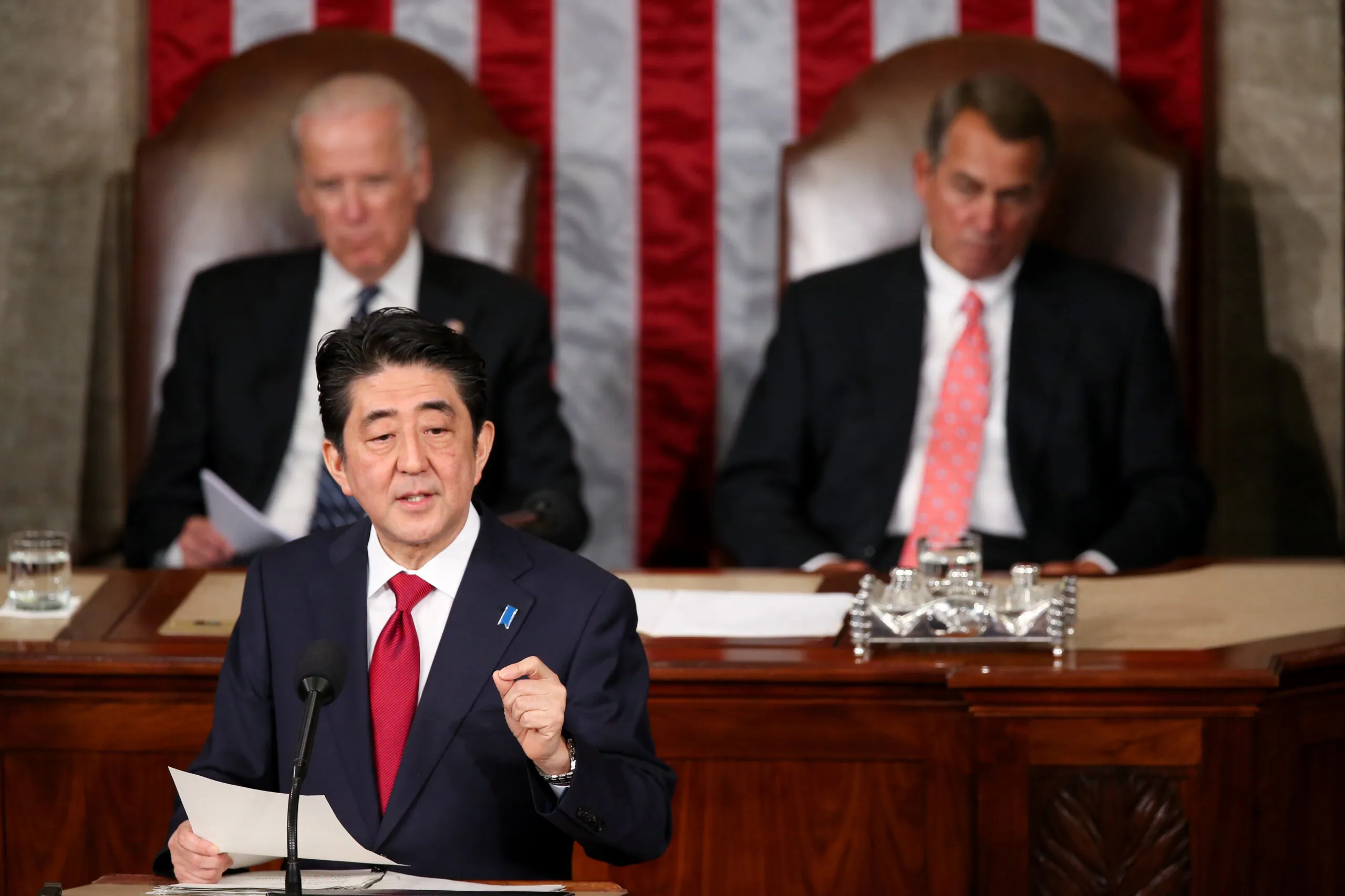 In address to Congress, Japan’s prime minister calls for trade accord