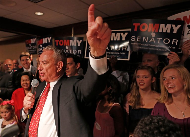 Former Wisconsin Gov. Tommy Thompson at his primary election night party. (AP Photo)