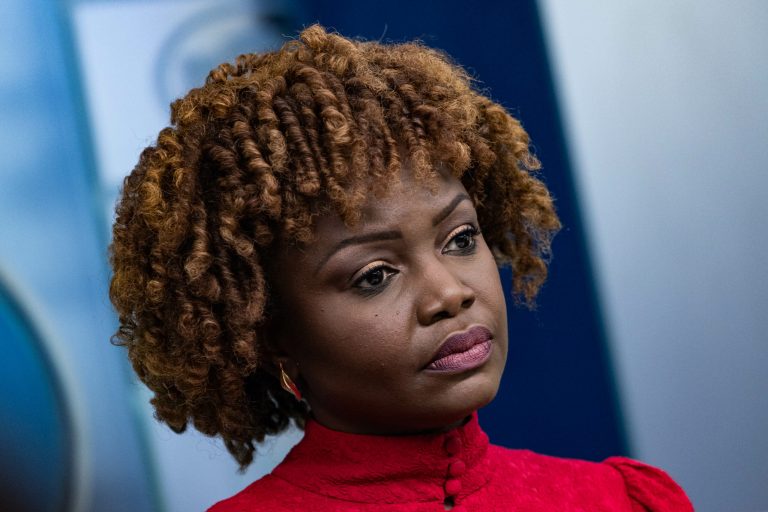 White House press secretary Karine Jean-Pierre takes questions from journalists  during a press briefing at the White House on April 5, 2023, in Washington, D.C. 