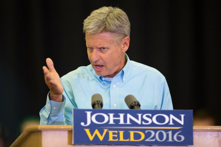 Libertarian presidential nominee Gary Johnson scolded Donald Trump on Thursday for the Republican candidate's refusal to concede if he loses on Election Day. (AP Photo/Scott Morgan)