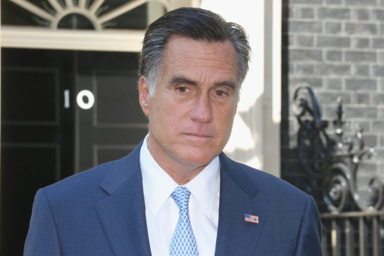 LONDON, ENGLAND - JULY 26:  Mitt Romney, the Republican nominee for the USA presidential election, leaves 10 Downing Street after meeting with British Prime Minister David Cameron on July 26, 2012 in London, England. Mr Romney is meeting various leaders, past and present, on his visit to the UK, including Tony Blair, Ed Miliband and Nick Clegg.  (Photo by Oli Scarff/Getty Images)