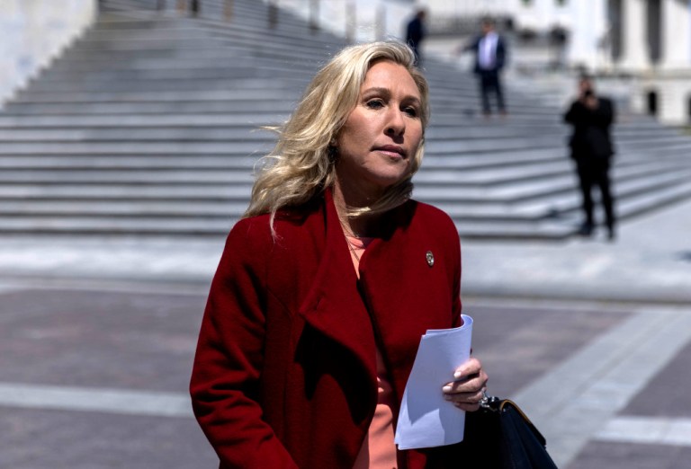 Rep. Marjorie Taylor Greene, a Georgia Republican, is seen on Capitol Hill in Washington, D.C.