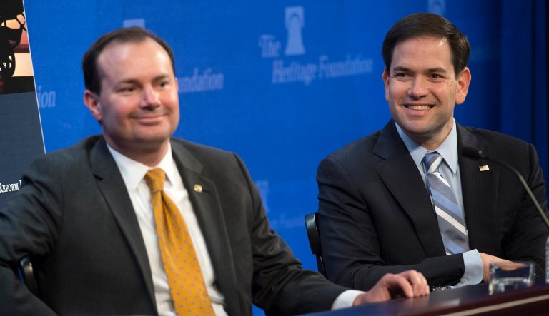Sen. Mike Lee, R-Utah, and Sen. Marco Rubio, R-Fla., have proposed an amendment to the Senate tax cut bill that would expand the child tax credit and allow taxpayers to claim it against their federal payroll taxes, not merely against their federal income taxes. (AP Photo/Molly Riley)