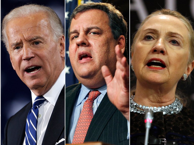 The 2016 election is but two years away, but Hillary Clinton, right, and Chris Christie, center, are all the press can talk about. (AP Photo)Â 