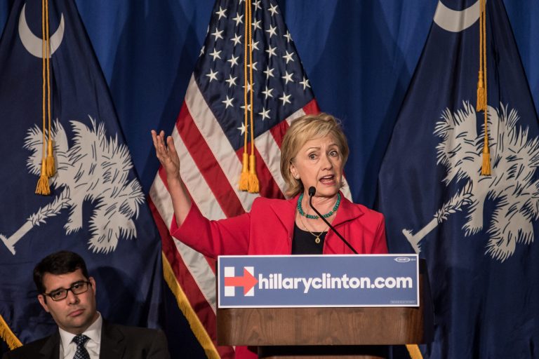 Hillary Clinton meets with mayors and local leaders at Brookland Baptist Church in West Columbia, South Carolina. Clinton's first of two campaign stops in the state on Wednesday centered around efforts to boost middle class incomes. (Getty Images)