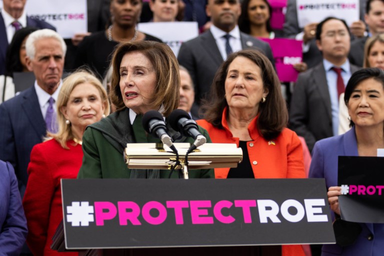 House Democrats, including Speaker Nancy Pelosi, hold a press conference in favor of abortion rights at the Capitol in Washington, D.C., on Friday.