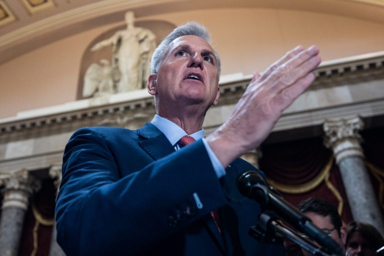 House Speaker Kevin McCarthy of Calif., speaks to reporters about debt limit negotiations, Wednesday, May 24, 2023, on Capitol Hill in Washington.