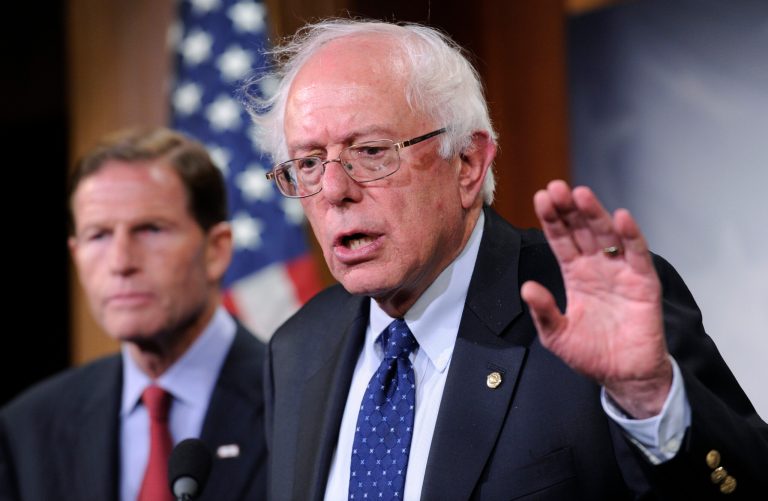 Sen. Bernie Sanders, I-Vt., right, with Sen. Richard Blumenthal, D-Conn., speaks during a news conference on Capitol Hill in Washington, Thursday, July 24, 2014, on the Veterans Administration. The chairmen of the House and Senate Veterans Affairs committees offered competing new proposals to fix a veterans health care program scandalized by long waits and falsified records covering up the delays. (AP Photo)
