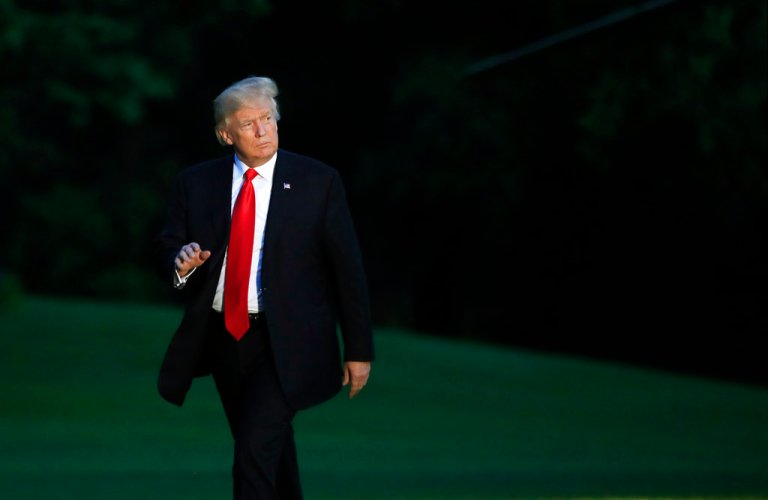 President Donald Trump walks on the South Lawn upon arrival the White House in Washington, Saturday, July 8, 2017, from the G20 Summit in Hamburg, Germany. (AP Photo/Manuel Balce Ceneta)