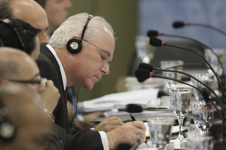   Venezuela's Oil Minister Rafael Ramirez, attends the summit of the South American trading bloc, Mercosur, at the Itamaraty palace, in Brasilia, Brazil, Friday, Dec. 7, 2012. The Venezuelan oil minister is sitting in for President Hugo Chavez at the gathering of South American leaders. (AP Photo/Eraldo Peres)  