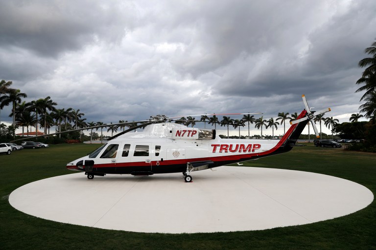 A Trump helicopter is seen on the helipad at Mar-a-Lago, Sunday, April 9, 2017, in Palm Beach, Fla. (AP Photo/Alex Brandon)