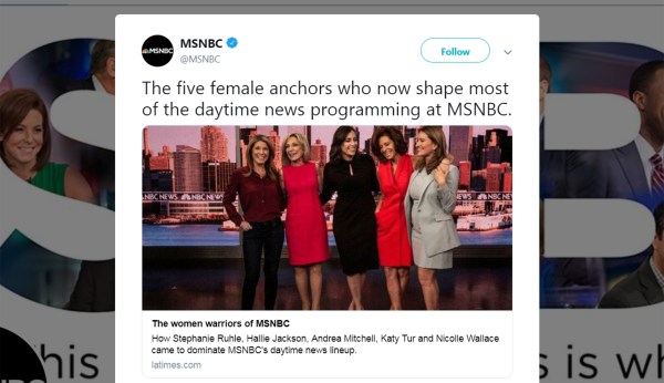 ‘No excuses’: MSNBC slammed for showcasing only white women
