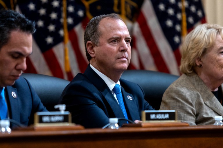 Rep. Adam Schiff (D-CA) is seen at Thursday's hearing on the Jan. 6 riot in Washington.