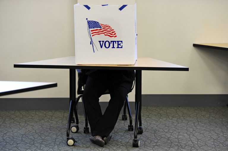 A person votes at George Mason University in Fairfax. (Getty Images)