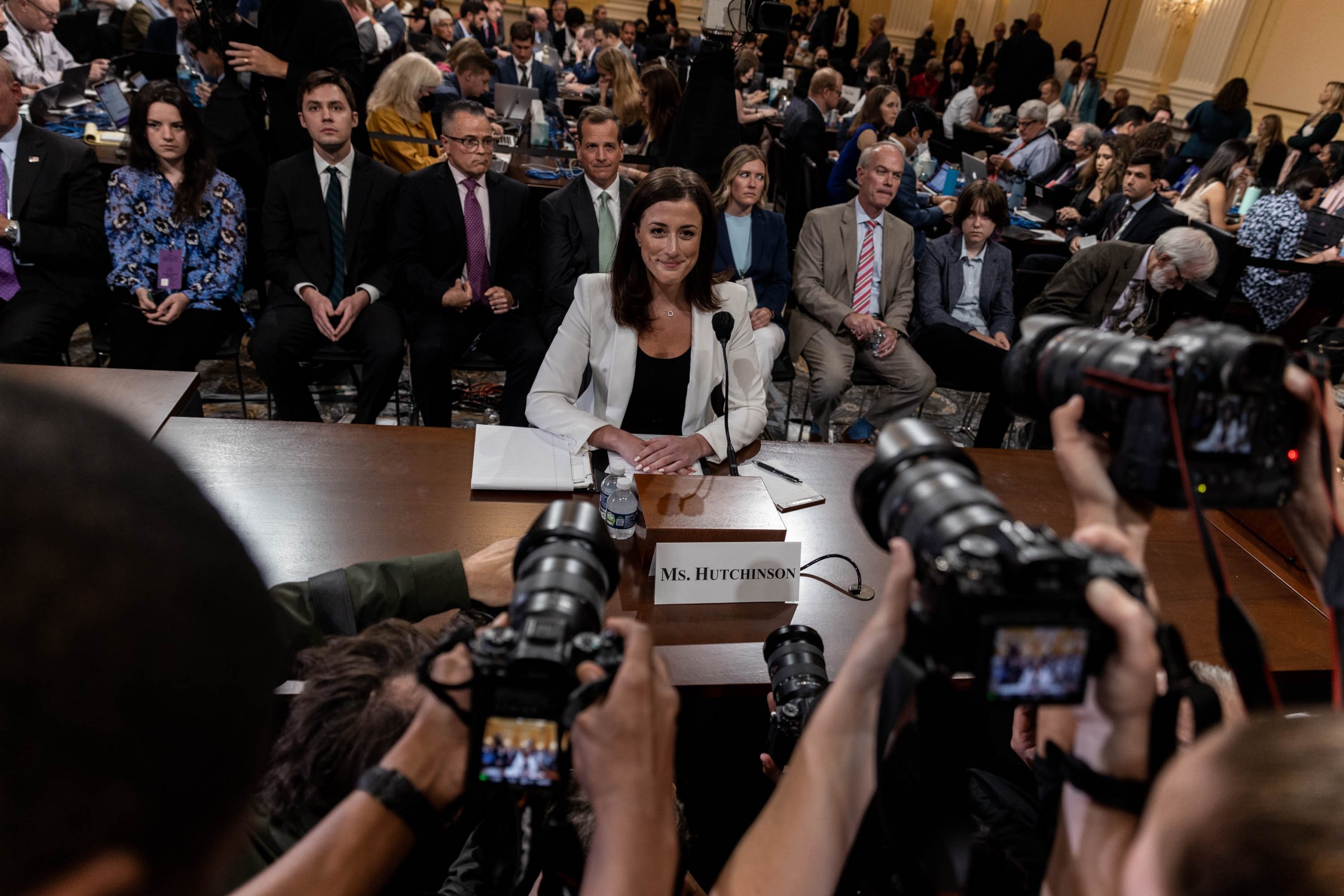 Cassidy Hutchinson, former aide to Trump White House chief of staff Mark Meadows, arrives to testify at the House select committee investigating the Jan. 6 attack on the U.S. Capitol, on Tuesday, June 28, 2022 in Washington, DC.