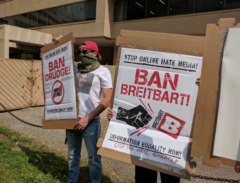 The FCC recently saw a protest against Drudge and Breitbart. From Brietbart reporter Sean Moran's Twitter feed.
