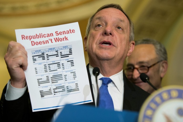 A critical government funding bill has stalled because Senate Democrats want blue-state Michigan to receive emergency aid. (AP Photo/Evan Vucci)