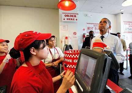 President Obama at a Five Guys restaurant. AP Photo.
