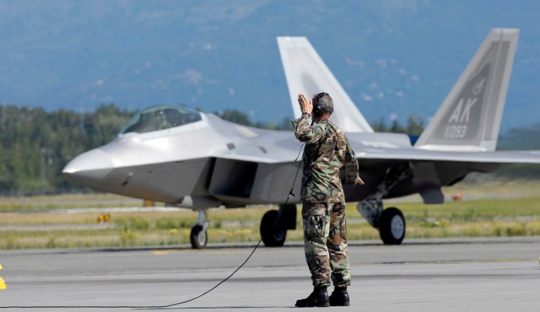 An F-22 Raptor. 