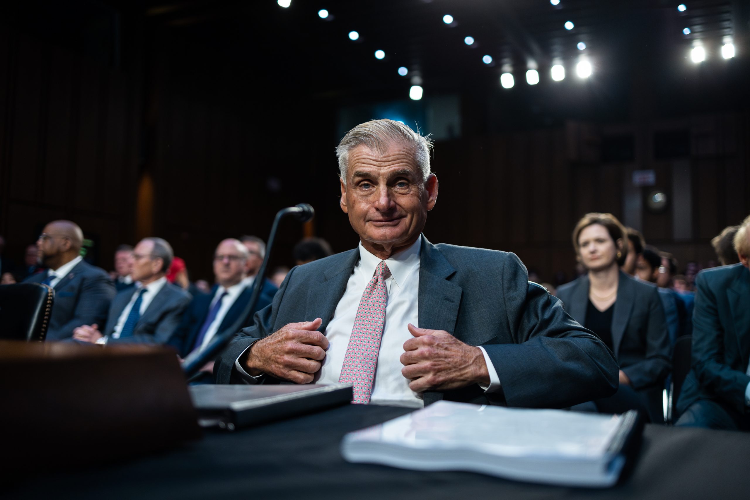 Jimmy Dunne, board member with PGA Tour, arrives at a Senate Homeland Security and Governmental Affairs Subcommittee hearing in Washington, DC, on Tuesday, July 11, 2023, to examine the PGA-LIV deal with Saudi Arabia.