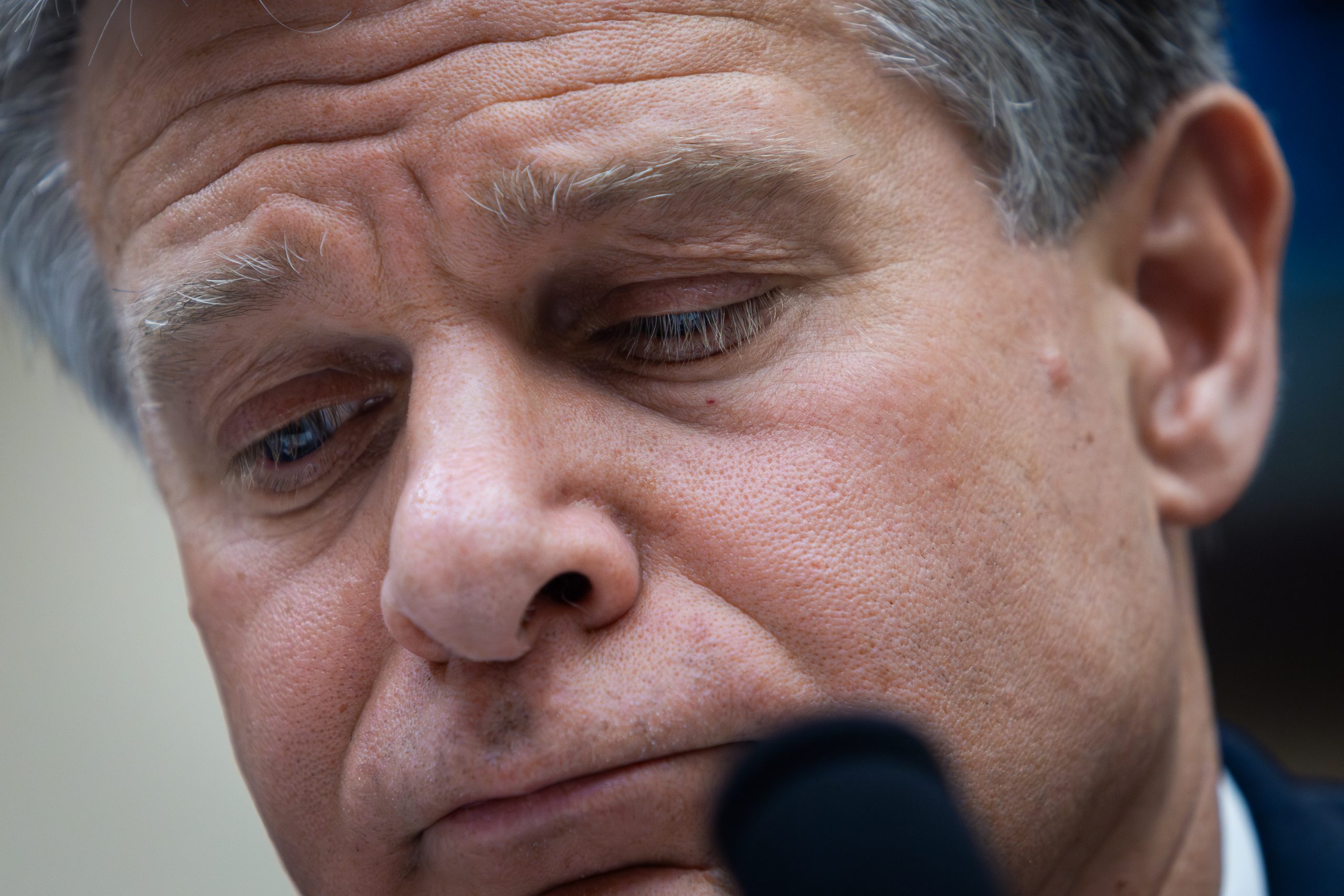 FBI Director Christopher Wray pauses while testifying during a House Judiciary Committee hearing about oversight of the Federal Bureau of Investigation on Capitol Hill July 12, 2023, in Washington, DC. Wray was grilled by House Republicans who claim the FBI has been weaponized against conservatives. Director Wray denied any politicization, and that the FBI is "absolutely not" protecting the Biden family amid the Hunter Biden investigation.