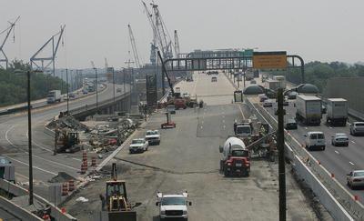 The western end of the Woodrow Wilson Bridge is seen in this July 10, 2006, file photo.